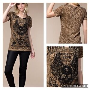Vocal Stone Women’s Embellished Skull Print Biker Motorcycle Top LAST ONE